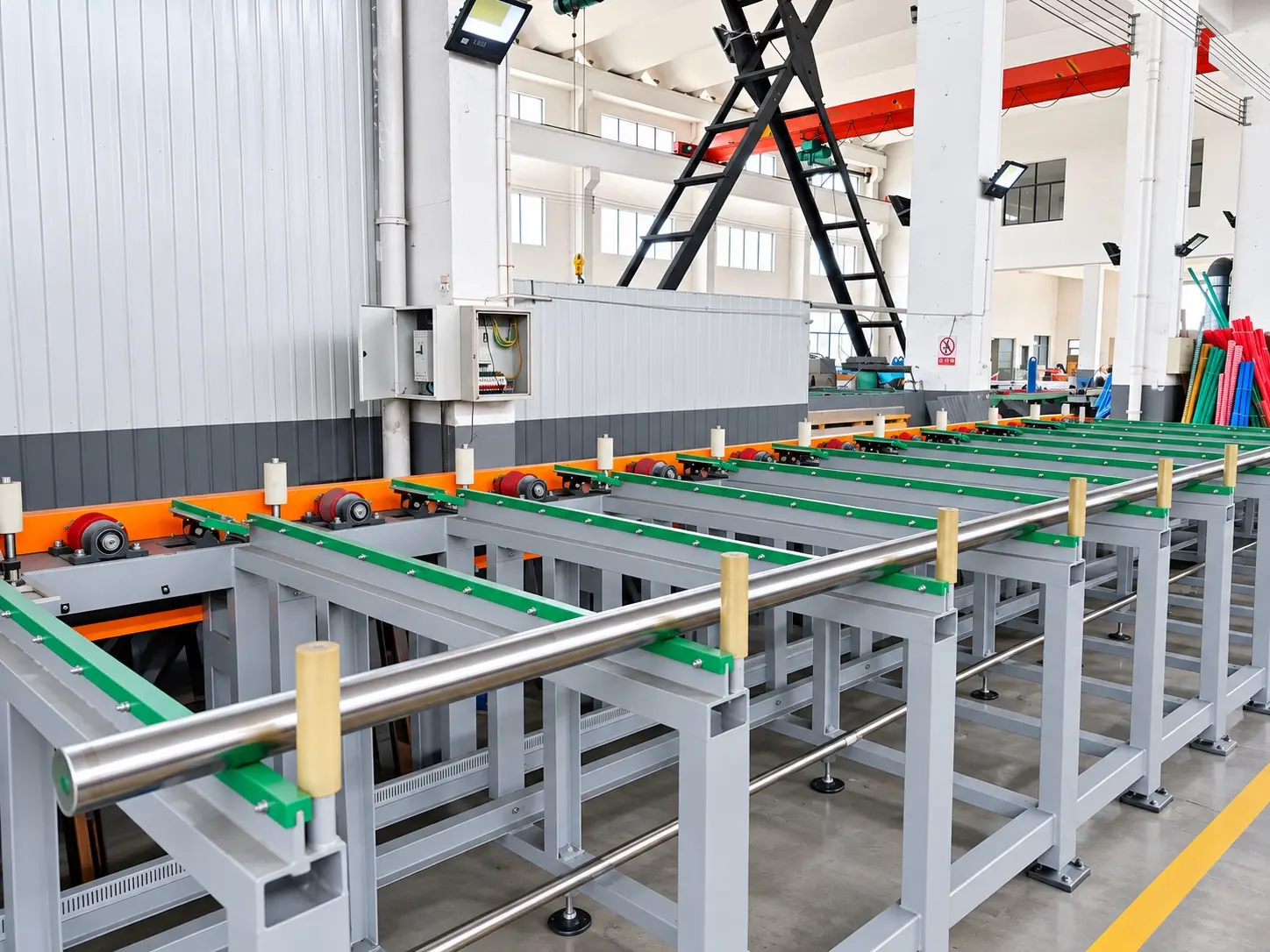 Chrome rod on the workshop roller handling line